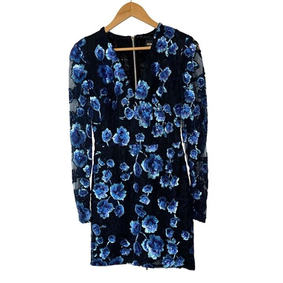 NWT BRONX AND BLANCO  Sapphire Sequined Floral Long Sleeve Mini DressnWomens XS - Picture 3 of 14